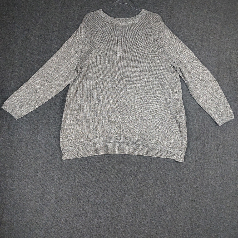 J. JILL WOMENS SILVER GOLD METALLIC LONG SLEEVE ROUND NECK SWEATER SIZE 2X